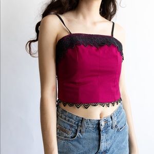 Vintage Maroon & Black Lacey Crop Tank
